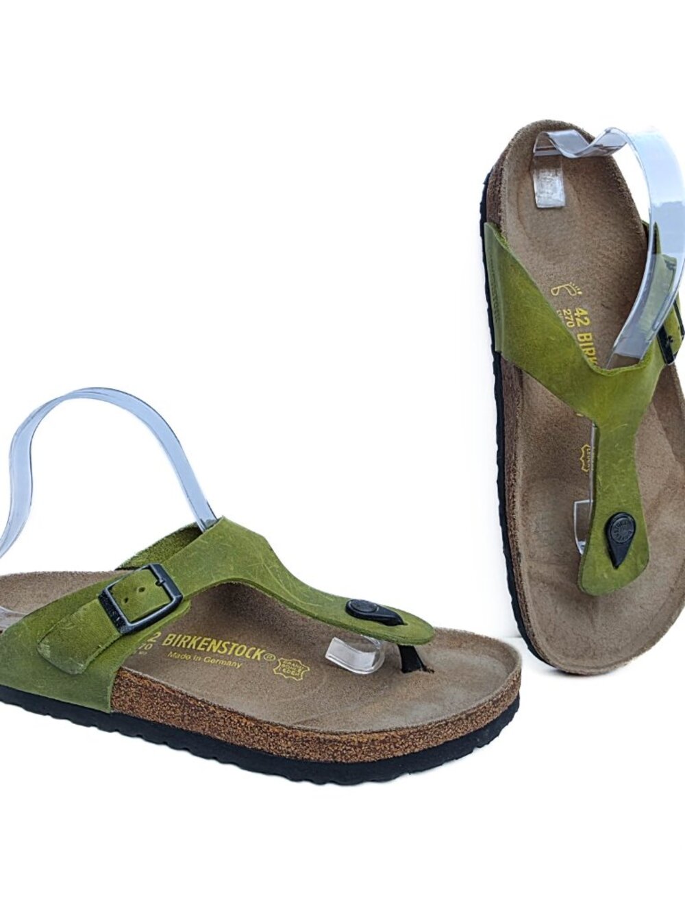 Birkenstock Gizeh Suede Sandals EU 42 Avocado Green Regular Wide Made Germany